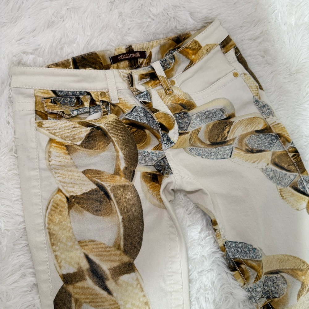 Roberto Cavalli Women's Chain Print Jeans - Gold and Silver 🌟